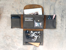 Load image into Gallery viewer, The Gadget Clutch - Canvas + Leather Tech Carry all
