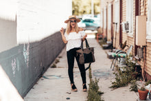 Load image into Gallery viewer, The Anna - Full Grain Leather + Canvas Laptop Tote
