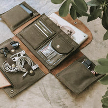 Load image into Gallery viewer, The Gadget Clutch - Canvas + Leather Tech Carry all
