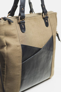 The Anna - Full Grain Leather + Canvas Laptop Tote