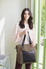 Load image into Gallery viewer, The Anna - Full Grain Leather + Canvas Laptop Tote

