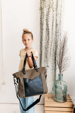 Load image into Gallery viewer, The Anna - Full Grain Leather + Canvas Laptop Tote
